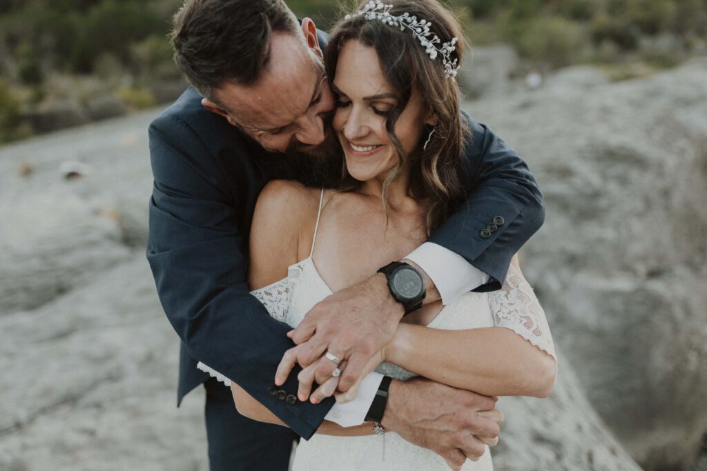 Couple together during their Pedernales Falls elopement