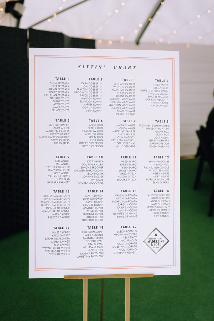 wedding reception table seating chart