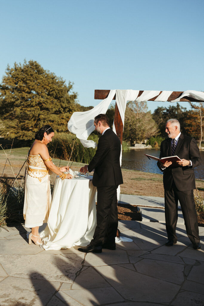 couple does Glass Unity Ceremony  at Garey House wedding venue