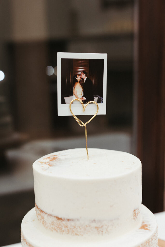 wedding day Polaroid as wedding cake topper
