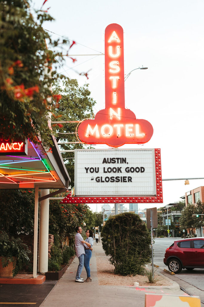 Austin engagement photographer captures couple at Austin motel