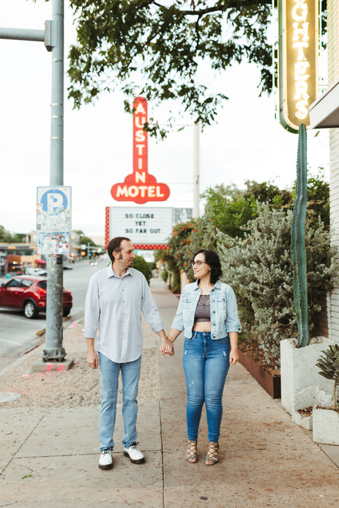 Austin engagement photographer captures couple at Austin motel