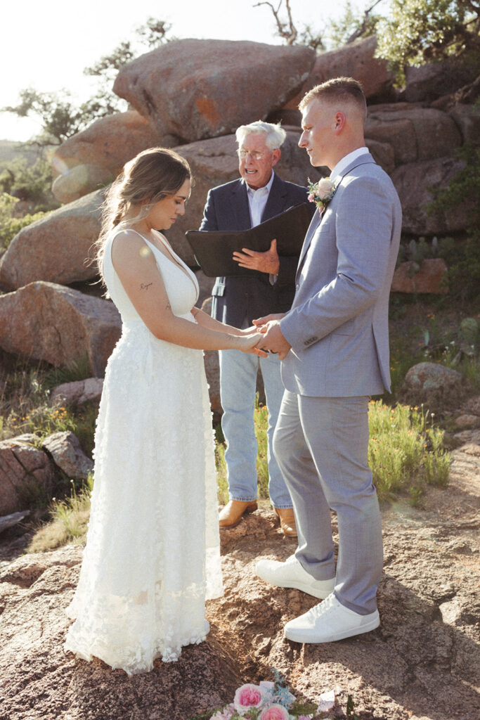 couple exchanges vows at sunset Texas elopment 