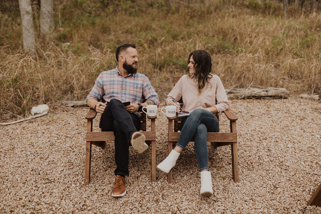 couple drinks coffee together on elopement day