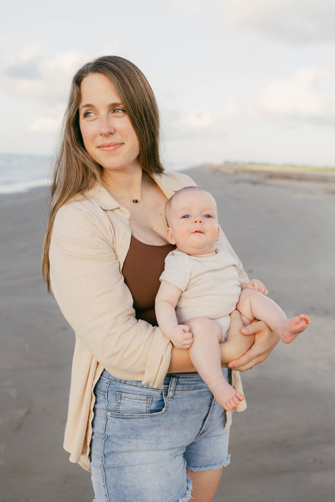 Mom and baby at Galveston beach
